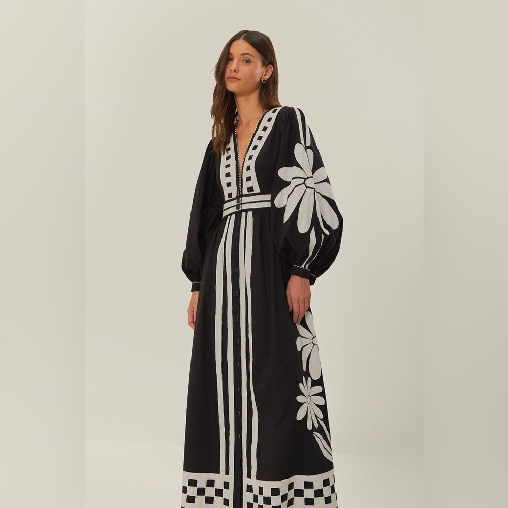 Farm Rio Black Nature Buttoned Maxi Dress - Picture 4 of 7